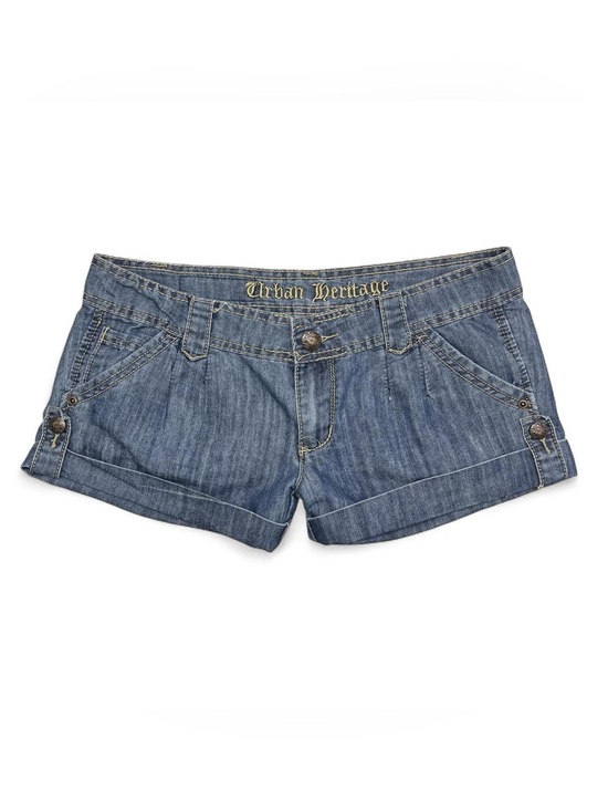 urban heritage Pants - Y2K Urban Heritage Sz 7 Blue Denim Low Rise Cuffed Mini Shorts Grunge Punk 2000s
